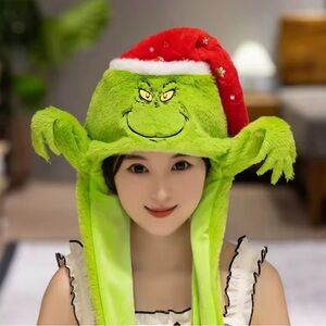 🎄🎄🎄BOGOHO🎄🎄🎄Green Grinch Plush Hat with Red Santa Cap